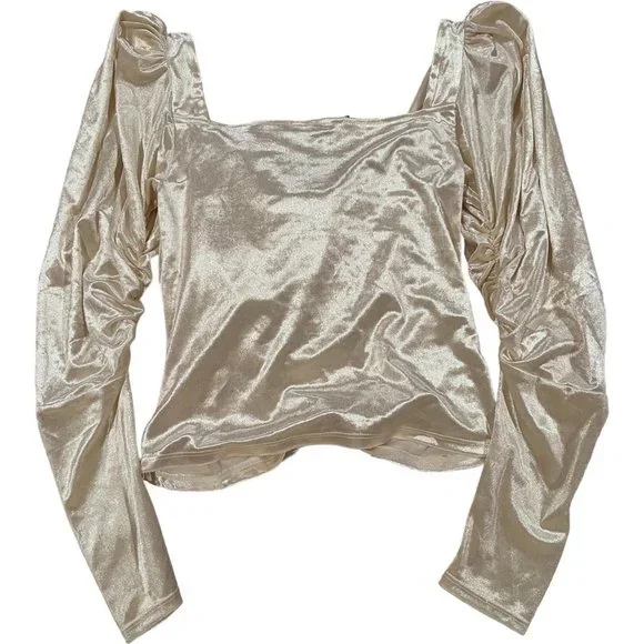 Express Velvet Cream Coquette Long Sleeve Top - Picture 5 of 5